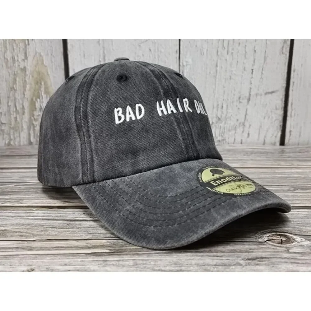 Unisex Black Washed Bad Hair Day Embroidery Adjustable Size Classic Baseball Cap